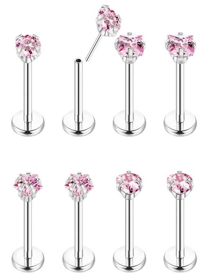 NICEIGHT 8Pcs 16G Stainless Steel Threadless Push in Nose Rings Studs for Women CZ Tragus Earring Set Labret Monroe Medusa Piercing Lip Ring Cartilage Tragus Helix Studs 8mm P - Image 1